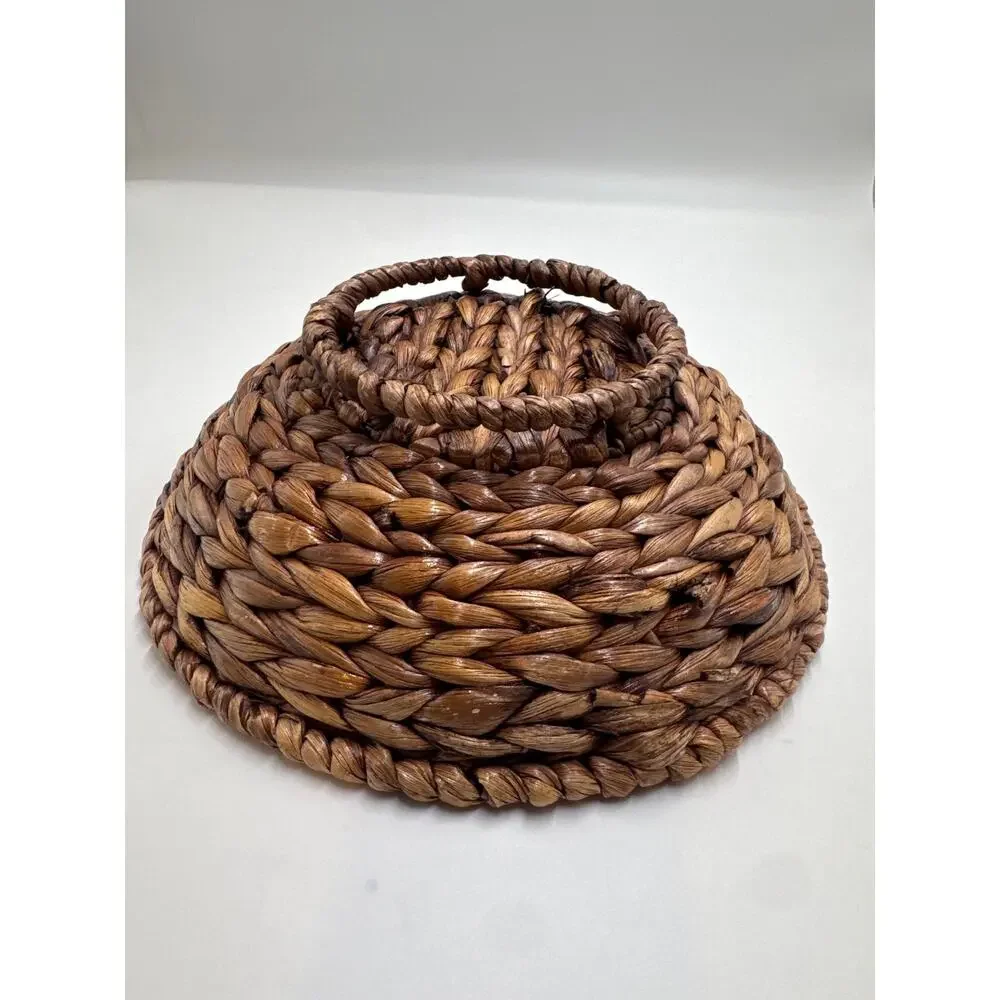 Handwoven Woven Pedestal Basket Natural Braided Centerpiece Fruit Bowl Boho